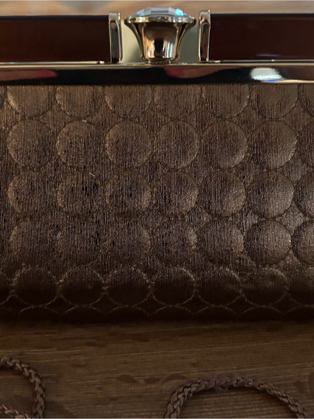 Kate Landry Bronze Quilted Frame Shoulder Bag with Satin Rope Strap